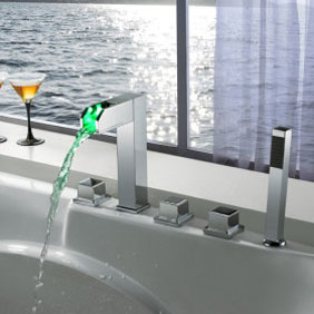Contemporary Color Changing LED Tub Tap with Hand Shower - T8005-4 Contemporary Color Changing LED Tub Tap with Hand Shower - T8005-4