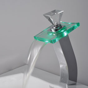 Contemporary Color Changing LED Glass Handle Waterfall Bathroom Sink Tap - T0819HF Contemporary Color Changing LED Glass Handle Waterfall Bathroom Sink Tap - T0819HF