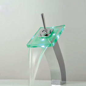 Contemporary Color Changing LED Tall Waterfall Bathroom Sink Tap - T0815-1HF Contemporary Color Changing LED Tall Waterfall Bathroom Sink Tap - T0815-1HF