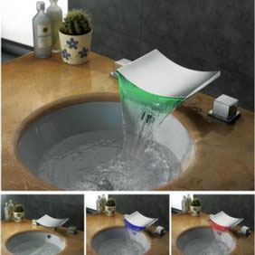 Contemporary Color Changing LED Chrome Finish Waterfall Widespread Bathroom Sink Tap F8011 Contemporary Color Changing LED Chrome Finish Waterfall Widespread Bathroom Sink Tap F8011