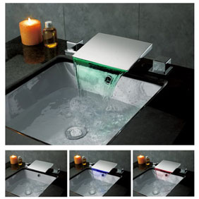 Contemporary Color Changing LED Waterfall Widespread Bathroom Sink Tap T8012F Contemporary Color Changing LED Waterfall Widespread Bathroom Sink Tap T8012F