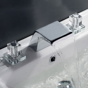 Contemporary Waterfall Bathroom Sink Tap (Chrome Finish, Widespread) T7002 Contemporary Waterfall Bathroom Sink Tap (Chrome Finish, Widespread) T7002