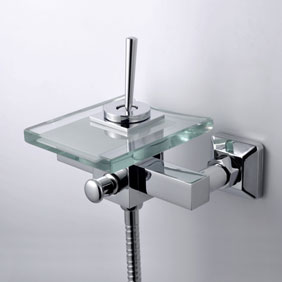 Contemporary Waterfall Tub Tap with Glass Spout Wall Mount T0805-1W Contemporary Waterfall Tub Tap with Glass Spout Wall Mount T0805-1W